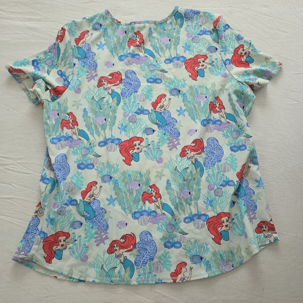 Disney Scrub Tops Bundle XL Little Mermaid Lilo & Stitch Shirts Womens Ariel - Picture 12 of 15